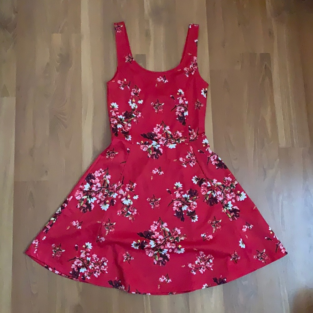 H&M skater dress, red floral. Size 4